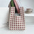 Women's Knit Houndstooth Fruit Flower Cute Bucket Open Handbag Bucket Bag