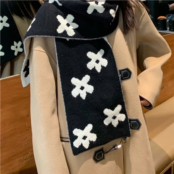 Women's Korean Style Flower Knit Scarf