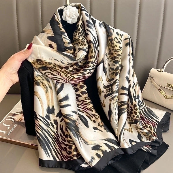 Women's Lady Leopard Satin Printing Shawl