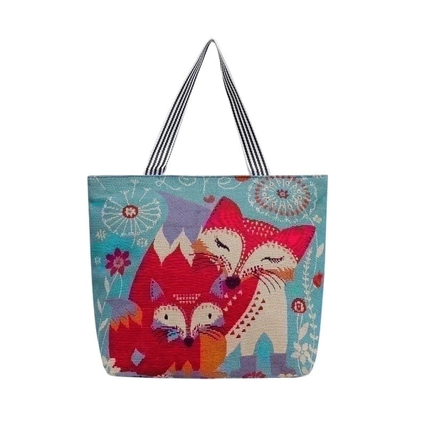 Women's Large All Seasons Nylon Animal Cartoon Cute Square Zipper Tote Bag