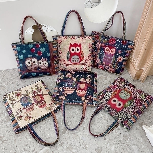 Women's Large Canvas Animal Cartoon Streetwear Square Zipper Handbag