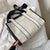 Women's Large Canvas Color Block Classic Style Magnetic Buckle Tote Bag