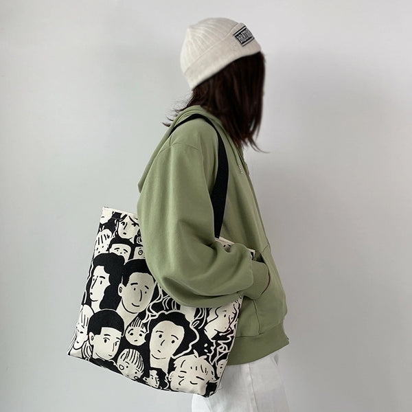 Women's Large Canvas Color Block Streetwear Square Zipper Shoulder Bag