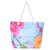 Women's Large Canvas Color Block Vacation Beach Square Zipper Shoulder Bag Tote Bag