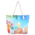 Women's Large Canvas Color Block Vacation Beach Square Zipper Shoulder Bag Tote Bag