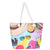 Women's Large Canvas Color Block Vacation Beach Square Zipper Shoulder Bag Tote Bag