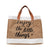 Women's Large Cotton And Linen Letter Basic Classic Style Square Open Tote Bag