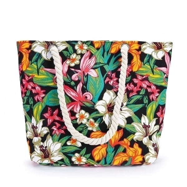 Women's Large Cotton Flower Beach Open Shoulder Bag