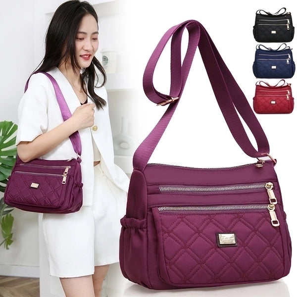 Women's Large Nylon Lingge Fashion Square Zipper Crossbody Bag