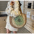 Women's Large Straw Color Block Vacation Beach Round Zipper Straw Bag