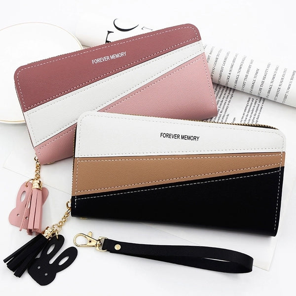 Women's Letter Color Block Pu Leather Zipper Wallets