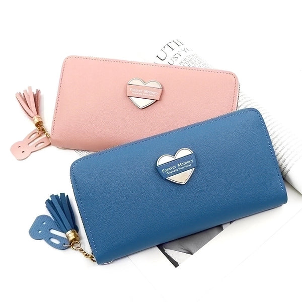 Women's Letter Heart Shape Pu Leather Zipper Wallets