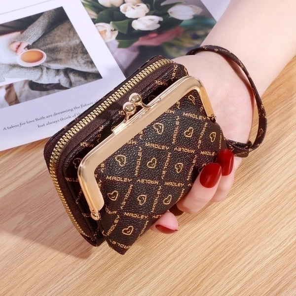 Women's Letter Plaid Heart Shape Pu Leather Zipper Buckle Wallets