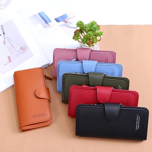 Women's Letter Solid Color Pu Leather Zipper Hidden Buckle Wallets