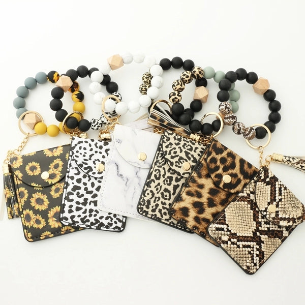 Women's Marble Snakeskin Leopard Pu Leather Tassel Hidden Buckle Card Holders