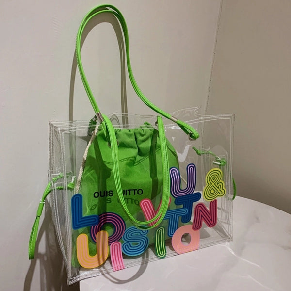 Women's Medium All Seasons Pvc Letter Fashion Transparent Square Tote Bag