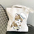 Women's Medium Canvas Cat Cute Basic Square Open Canvas Bag