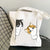 Women's Medium Canvas Cat Cute Basic Square Open Canvas Bag