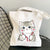 Women's Medium Canvas Cat Cute Basic Square Open Canvas Bag