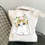 Women's Medium Canvas Cat Cute Basic Square Open Canvas Bag