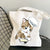 Women's Medium Canvas Cat Cute Basic Square Open Canvas Bag