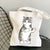 Women's Medium Canvas Cat Cute Basic Square Open Canvas Bag