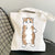 Women's Medium Canvas Cat Cute Basic Square Open Canvas Bag