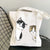 Women's Medium Canvas Cat Cute Basic Square Open Canvas Bag