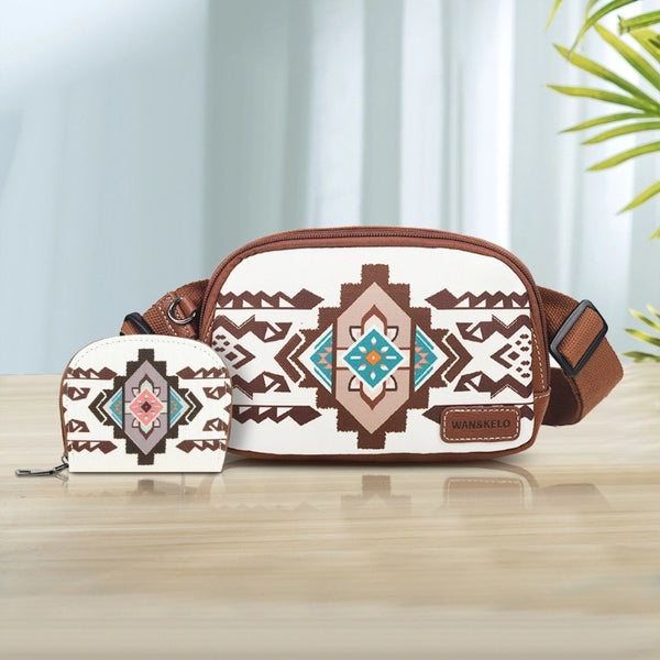 Women's Medium Canvas Geometric Ethnic Style Square Zipper Fanny Pack