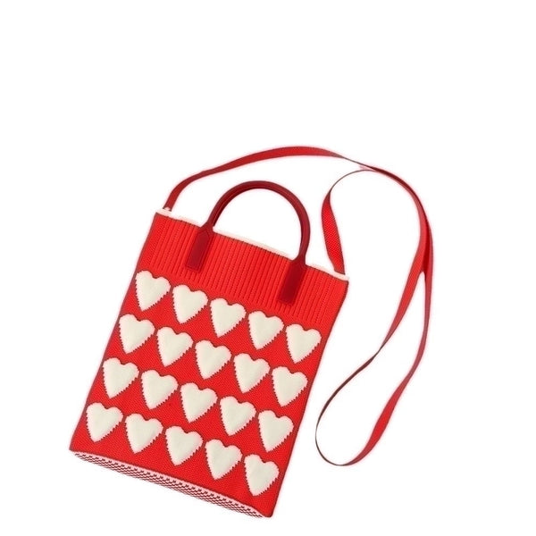 Women's Medium Cotton Plaid Waves Heart Shape Cute Basic Square Open Square Bag