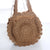 Women's Medium Crafted Paper Rope Solid Color Beach Weave Hollow Round Zipper Straw Bag