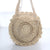 Women's Medium Crafted Paper Rope Solid Color Beach Weave Hollow Round Zipper Straw Bag