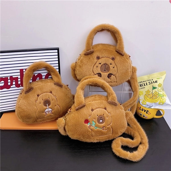 Women's Medium Plush Animal Cartoon Cute Zipper Crossbody Bag