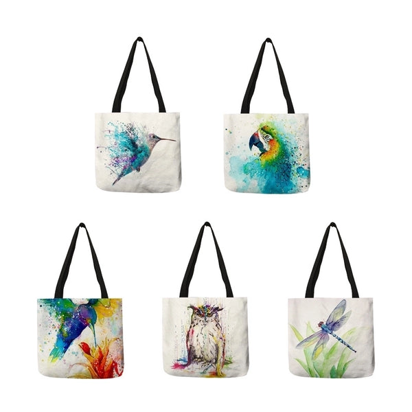 Women's Medium Polyester Bird Basic Square Open Shopping Bags