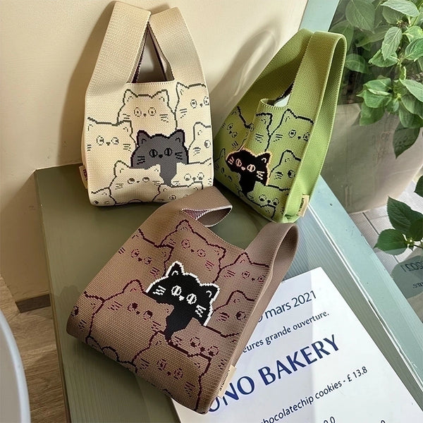 Women's Medium Polyester Cat Cute Open Handbag