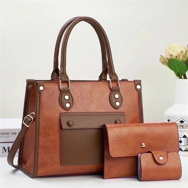 Women's Medium Pu Leather Color Block Classic Style Square Zipper Handbag