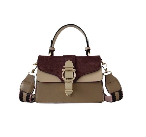 Women's Medium Pu Leather Color Block Streetwear Lock Clasp Handbag