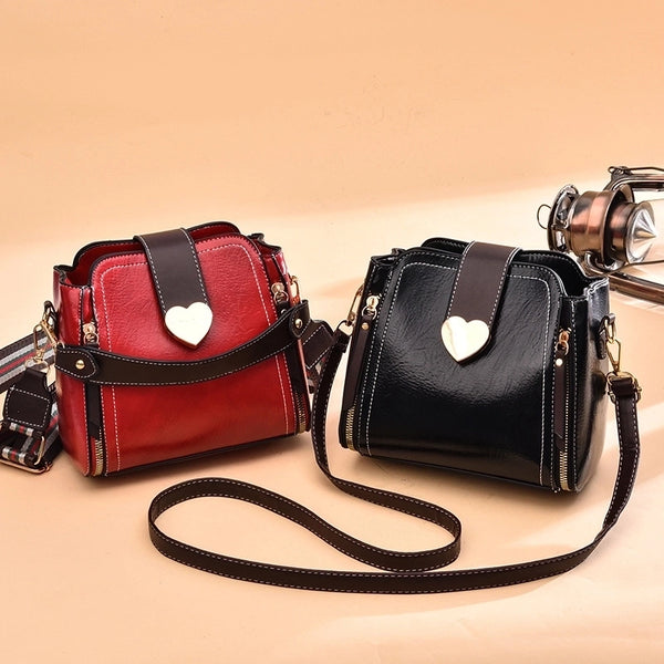 Women's Medium Pu Leather Heart Shape Basic Bucket Zipper Shoulder Bag Crossbody Bag