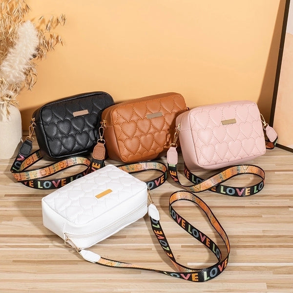 Women's Medium Pu Leather Heart Shape Solid Color Basic Square Zipper Shoulder Bag Crossbody Bag Square Bag