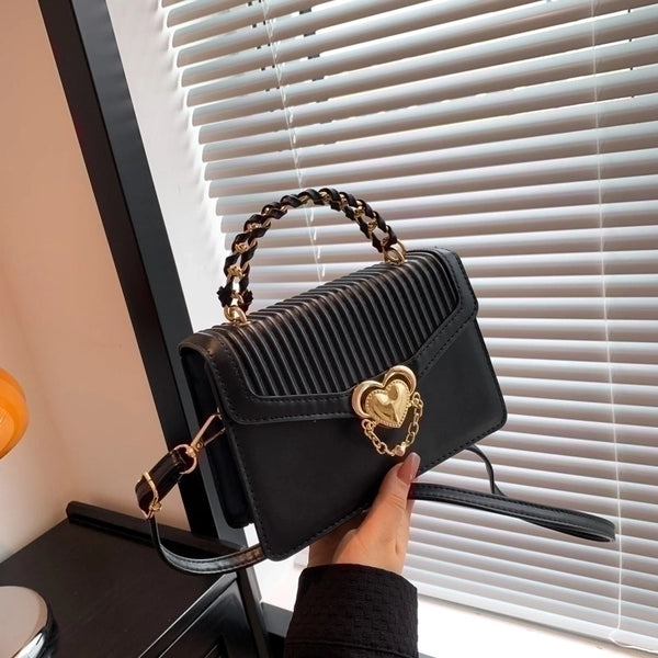 Women's Medium Pu Leather Heart Shape Solid Color Elegant Classic Style Square Magnetic Buckle Shoulder Bag Handbag Crossbody Bag