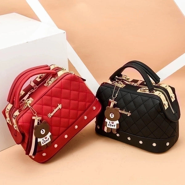 Women's Medium Pu Leather Solid Color Cute Ornament Square Zipper Crossbody Bag