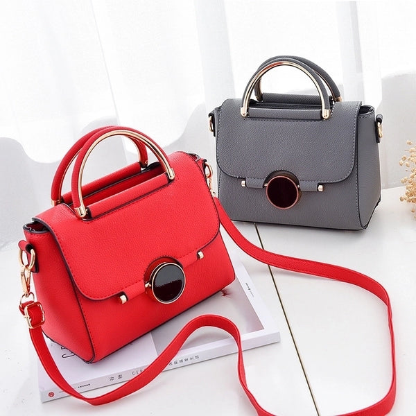 Women's Medium Pu Leather Solid Color Fashion Square Flip Cover Shoulder Bag Crossbody Bag