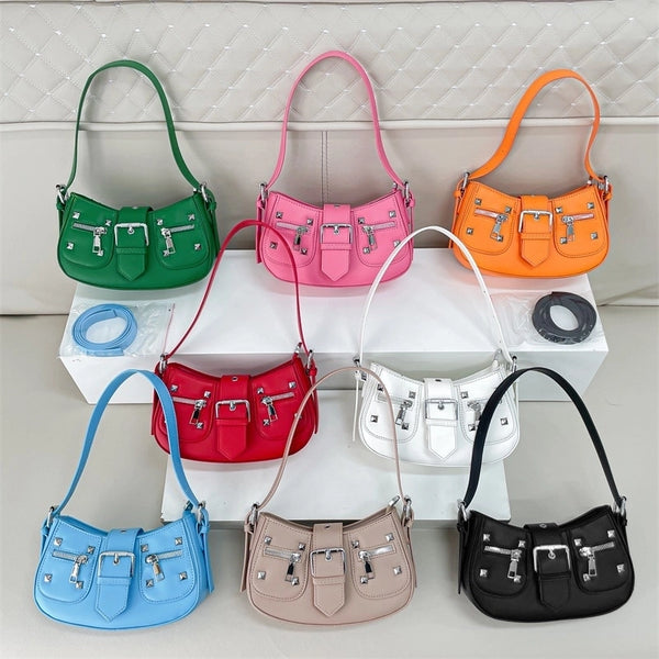 Women's Medium Pu Leather Solid Color Streetwear  Magnetic Buckle Underarm Bag