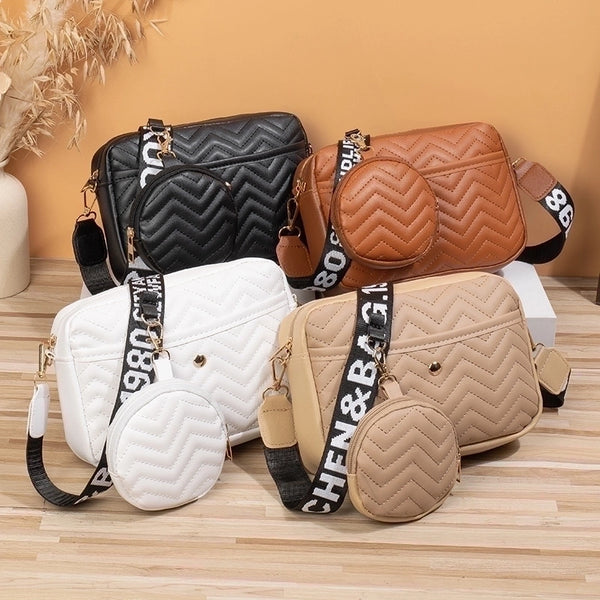 Women's Medium Pu Leather Waves Solid Color Streetwear Zipper Bag Sets