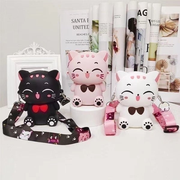 Women's Medium Silica Gel Cat Cute Square Zipper Jelly Bag