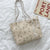 Women's Medium Straw Flower Bow Knot Cute Square Magnetic Buckle Underarm Bag