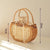 Women's Medium Straw Geometric Vacation Bucket String Straw Bag