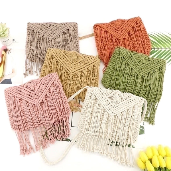 Women's Medium Straw Solid Color Vacation Zipper Straw Bag