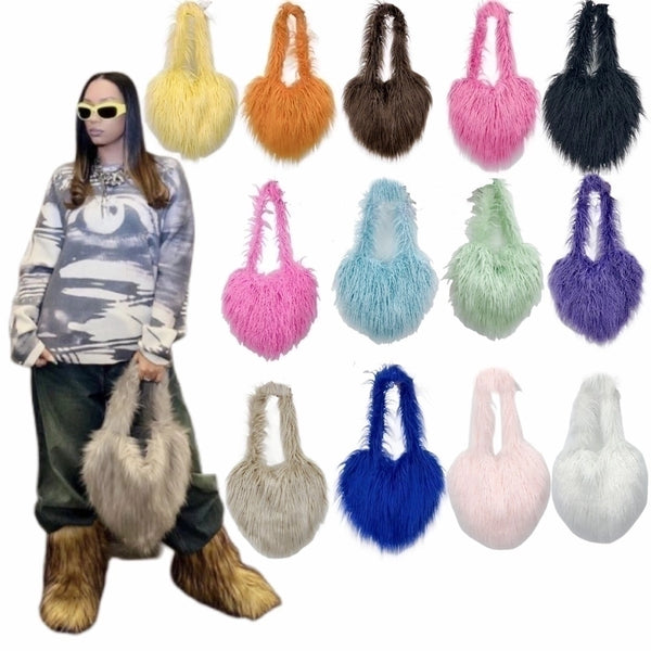 Women's Medium Winter Spring Autumn Tan Wool Streetwear Heart-shaped Bag