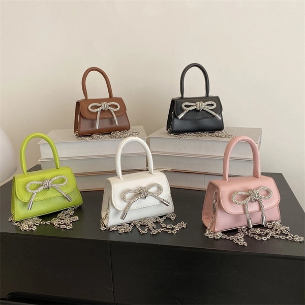 Women's Mini Pu Leather Bow Knot Elegant Magnetic Buckle Handbag